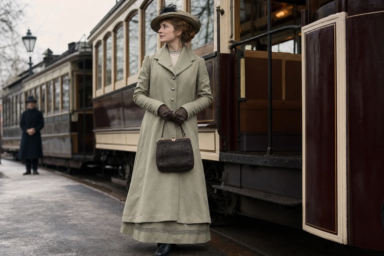 Realistic editorial lifestyle scene illustrating 1910s fashion: elegant lines that still work today