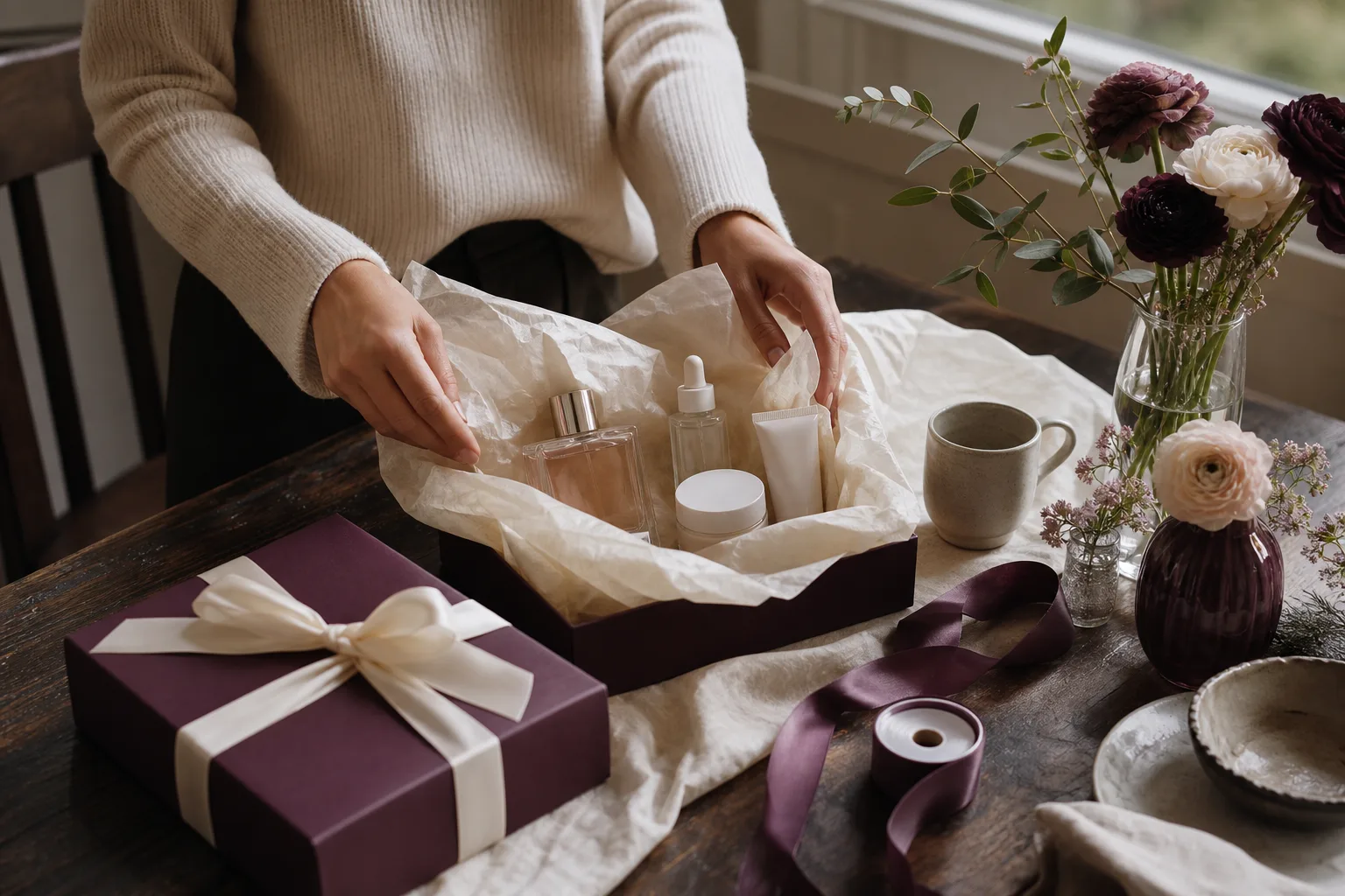 Realistic editorial lifestyle scene illustrating how to choose a beauty gift set that feels personal