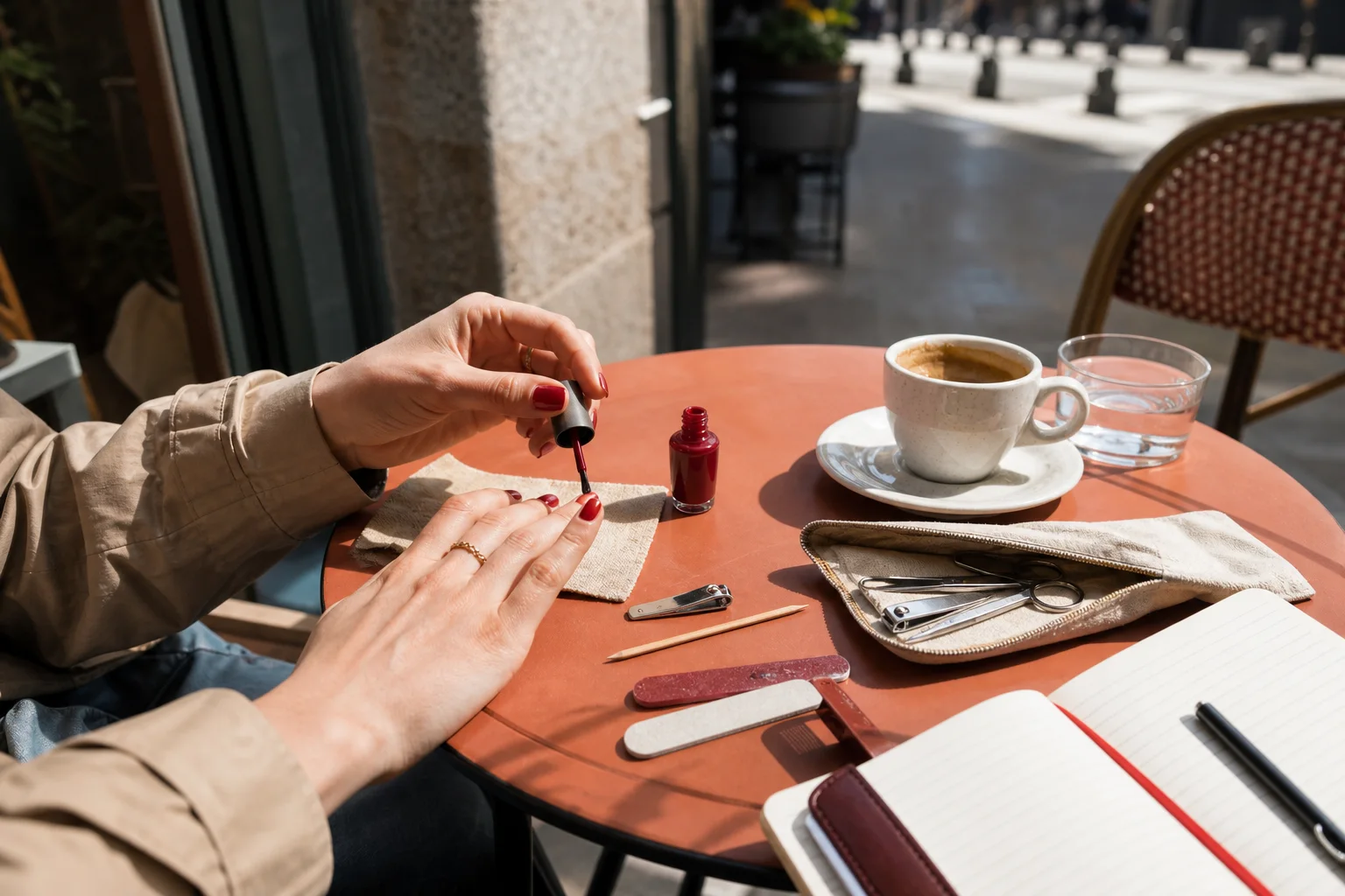 Realistic editorial lifestyle scene illustrating beauty nails at home: a practical kit for neat results