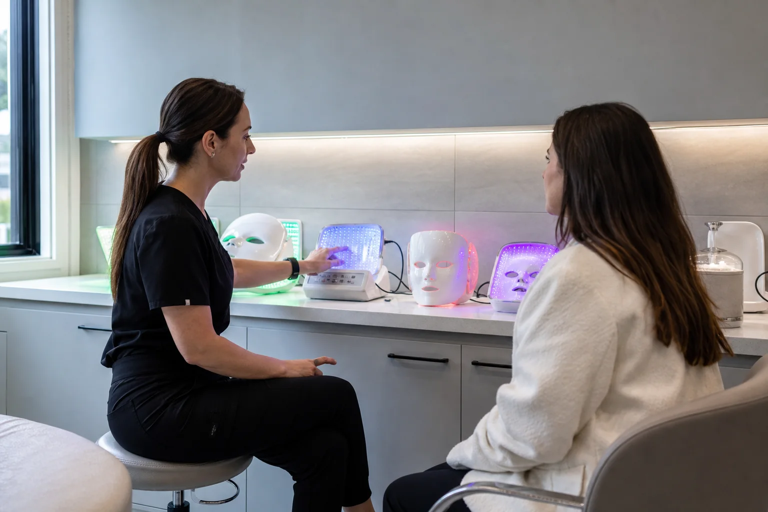 Realistic editorial lifestyle scene illustrating led beauty products: a practical color and feature guide