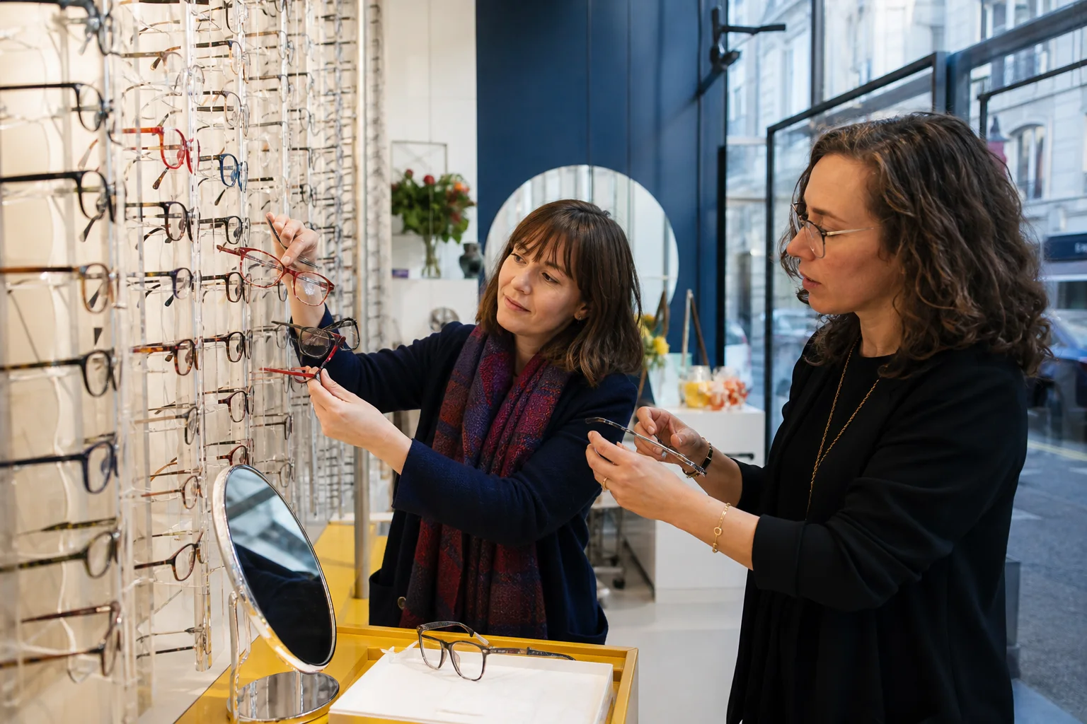 Realistic editorial lifestyle scene illustrating fashion reading glasses: style, fit, and practical multipacks