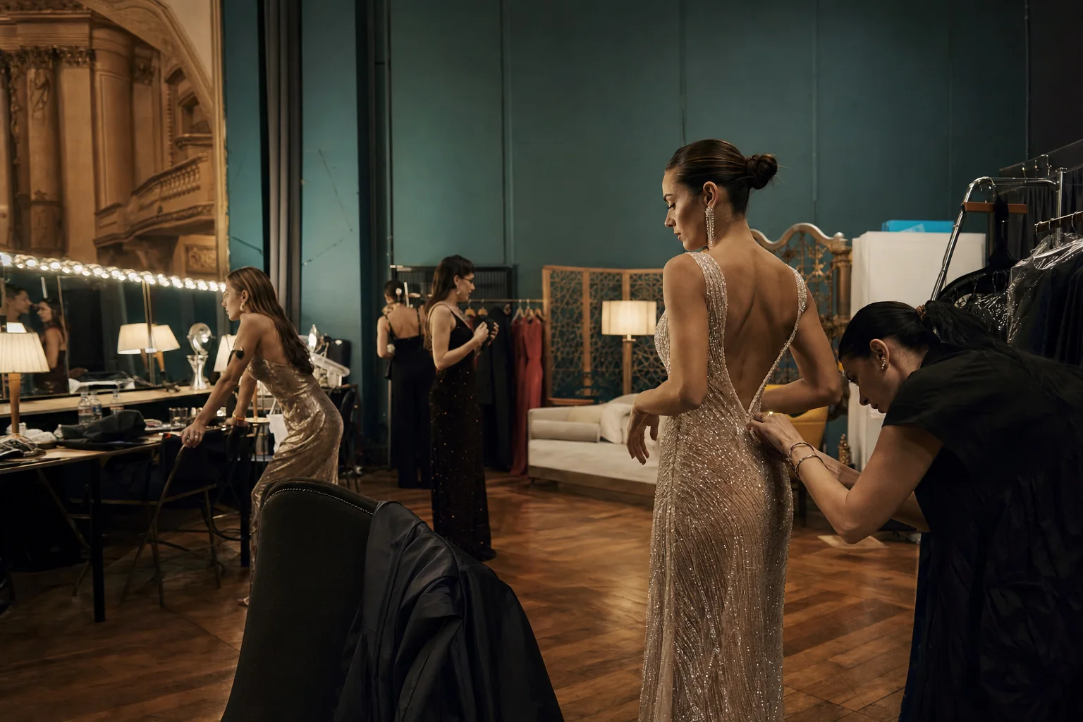 Realistic editorial lifestyle scene illustrating fashion tape: how to choose and use it for real events