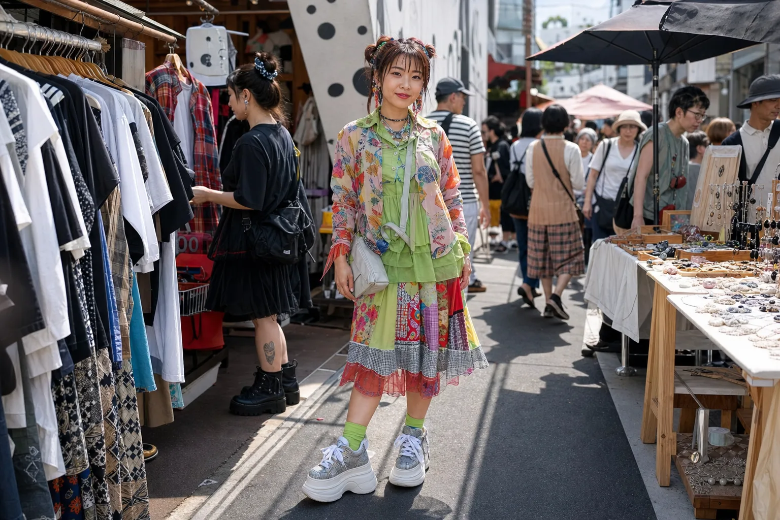 Realistic editorial lifestyle scene illustrating harajuku fashion: how to build a personal, layered look