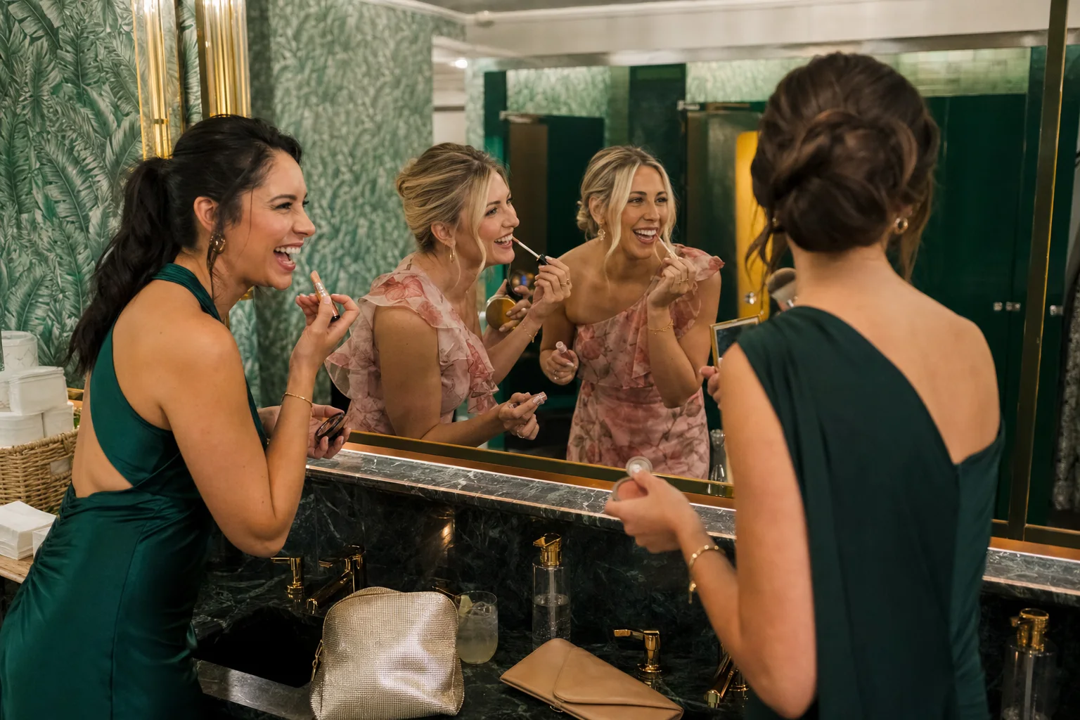 Realistic editorial lifestyle scene illustrating long-lasting beauty products for commutes, events, and humid days