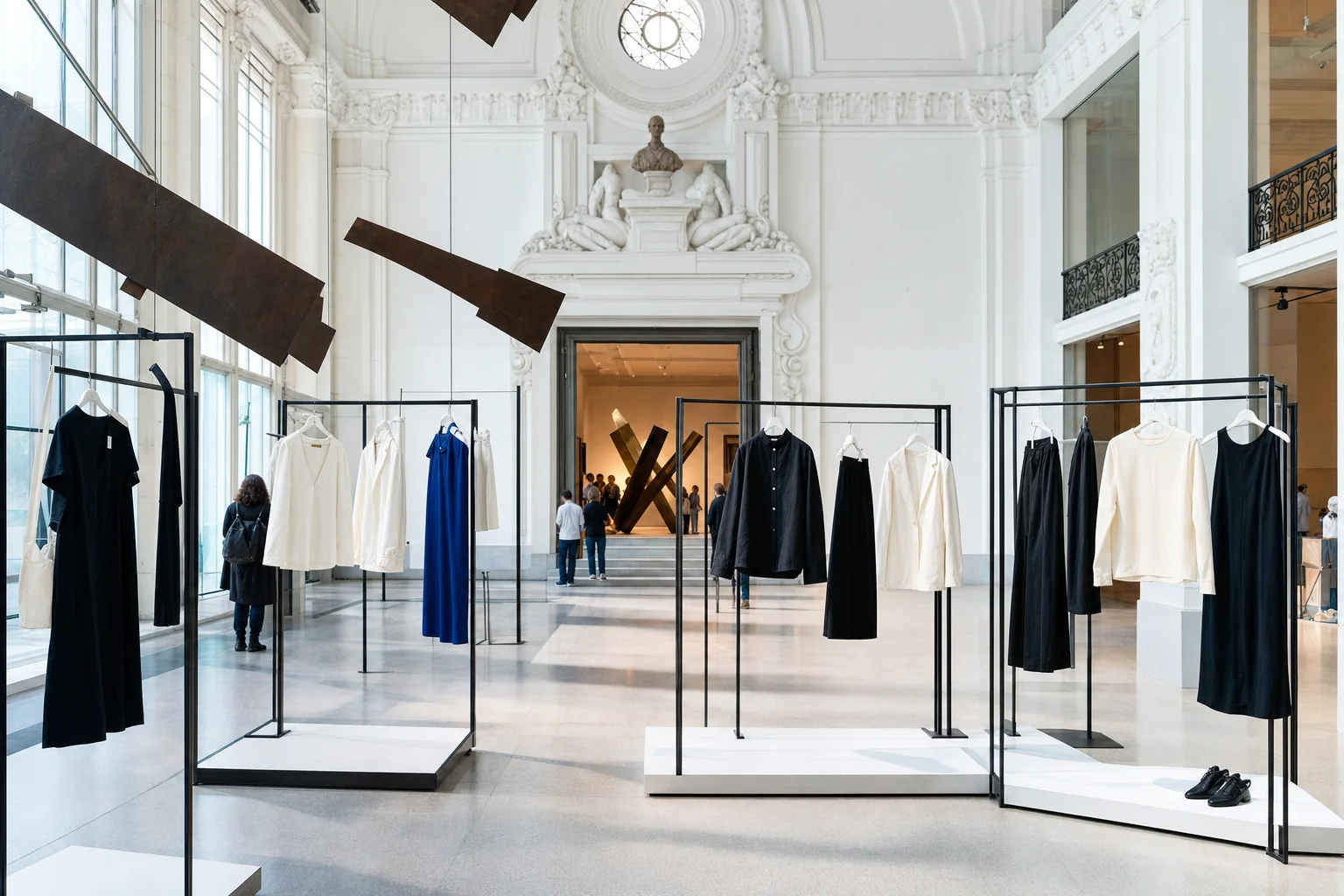 Realistic editorial lifestyle scene illustrating minimalist fashion: a smaller wardrobe with more useful outfits