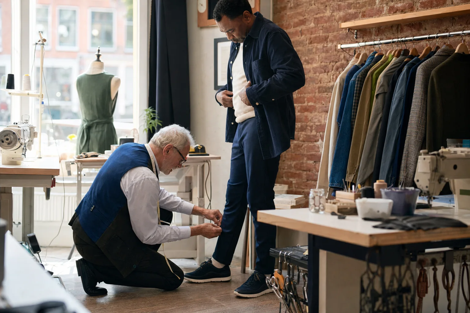 Realistic editorial lifestyle scene illustrating slow fashion: a buying routine for fewer, better clothes