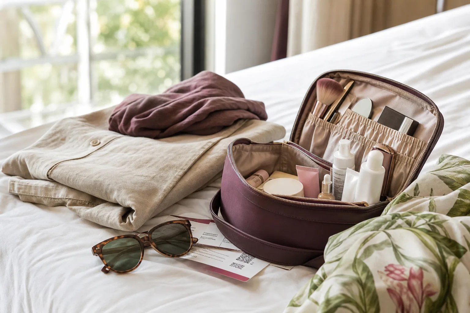 Realistic editorial lifestyle scene illustrating tsa beauty rules: what to pack and what to leave at home
